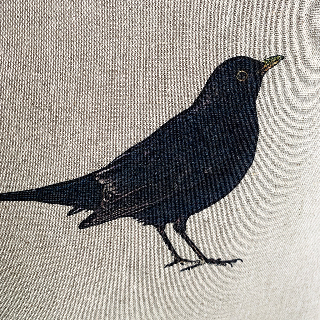 contemporary country blackbird wildlife linen fabric cushion