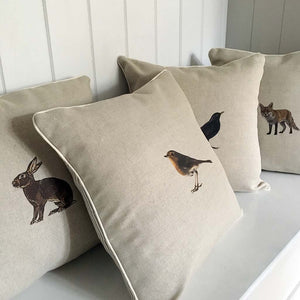 contemporary country blackbird wildlife linen fabric cushion